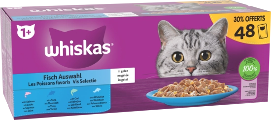 WHISKAS PACK 48 POCHONS LES POISSONS FAVORIS EN GELEE