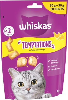 WHISKAS FRIANDISES TEMPTATIONS POULET FROMAGE 90 G